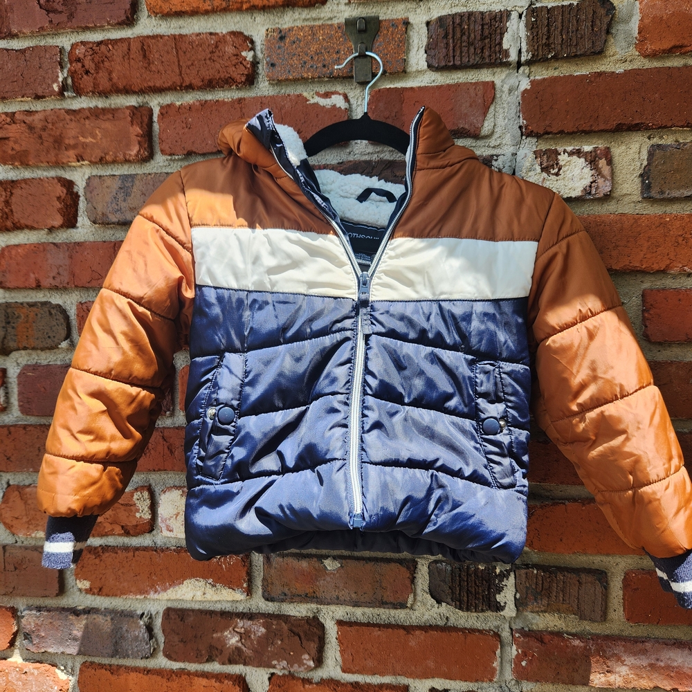 Rothschild Brown and Blue Puffer Jacket with Quilted Design Sz 5/6.  Good Cond